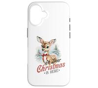 Oh Deer Christmas is Here, Lindo Animal de bambú Vintage de Invierno Carcasa para iPhone 16