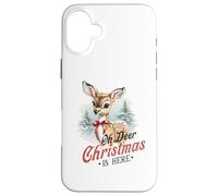 Oh Deer Christmas is Here, Lindo Animal de bambú Vintage de Invierno Carcasa para iPhone 16 Plus