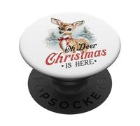 Oh Deer Christmas is Here, Lindo Animal de bambú Vintage de Invierno PopSockets PopGrip Adhesivo