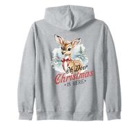 Oh Deer Christmas is Here, Lindo Animal de bambú Vintage de Invierno Sudadera con Capucha
