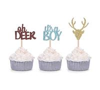 Oh Deer It's A Boy Cupcake Toppers para decoración de fiesta de baby shower para hombre (24 unidades)