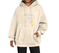 Oh Hey - Sudadera con capucha para mujer, de segundo grado, holgada, talla grande, bolsillos con cordón, para invierno, otoño, moderna, cómoda, casual, beige, 5XL
