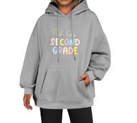 Oh Hey - Sudadera con capucha para mujer, de segundo grado, holgada, talla grande, bolsillos con cordón, para invierno, otoño, moderna, cómoda, casual, gris, L