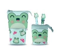 Oh My Pop Froggy-Estuche Portatodo Cute + Bolígrafo de 10 Colores + Bolígrafo de Gel Borrable, Turquesa, 11,5 x 17 cm