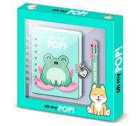 Oh my pop froggy-pack de diario a5 + bolígrafo de 6 colores, turquesa