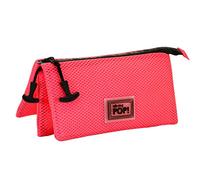 Oh My Pop! Fucsia Neon-Estuche Portatodo Triple Mesh, Rosa, 23 x 11 cm