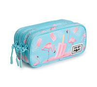 OH MY POP! Ice Flamingo - Estuche Escolar Triple Portatodo Tres Cremalleras TRICK FAN Turquesa