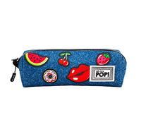 Oh My Pop! Patches-Estuche Portatodo Cuadrado HS, Azul Oscuro, 21 x 7 cm