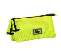 Oh My Pop! Yellow Neon-Estuche Portatodo Triple Mesh, Amarillo, 23 x 11 cm