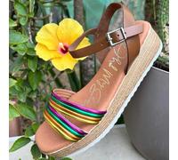 Oh! My Sandals 5435 Sandalias Planas de Mujer - Cuero para: Mujer Color: Roble Combinado Talla: 36