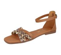 Oh! My Sandals 5554 Sandalias de Piel Planas combinadas con Animal Print para Mujer - Cuero para: Mujer Color: Roble Talla: 41