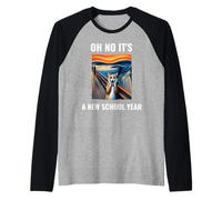 Oh no, es un gato de año escolar nuevo con humor facial sorprendido Camiseta Manga Raglan