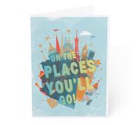 Oh The Places You'll Go - Tarjeta de graduación inspiradora para él o ella, escuela secundaria, universidad, recuerdo de graduación para graduado, 5 x 7 pulgadas, interior en blanco (viaje)