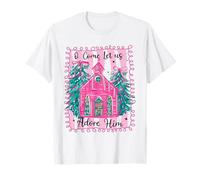 Oh, Ven, déjanos adorarlo, Pink Church Christmas Christian Girl Camiseta