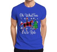 Oh What Fun Tis to Ride Navidad Caballo Reno Buffalo Plaid - Camiseta para hombre, azul, XXL
