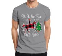 Oh What Fun Tis to Ride Navidad Caballo Reno Buffalo Plaid - Camiseta para hombre, gris, XXL