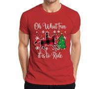 Oh What Fun Tis to Ride Navidad Caballo Reno Buffalo Plaid - Camiseta para hombre, rojo, 3XL