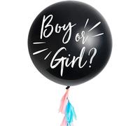OH YEAH - 1 Ud Globo Revelación Género Bebe - 90 cm - Decoración Globos Baby Shower - Globo Negro Confeti Azul o Rosa - Gender Reveal - APTO HELIO