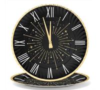 OH YEAH - 2 Unidades - Bandeja Cartón Desechable Nochevieja Happy New Year - Ø 30 cm - Platos, Vasos, Servilletas - Decoración Mesa Fin de Año - Diseño Estrellas Brillantes - Fiesta Navidad Elegante