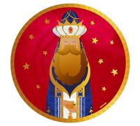 OH YEAH - 2 Unidades Bandeja Redonda Reyes Magos Gaspar Cartón Desechable Ø 30 cm - Decoración Temática Navideña de Reyes Magos - Diseño Festivo Navideño - Celebración Noche de Reyes