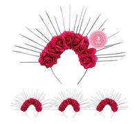 OH YEAH - 3 Diademas Catrina Roja - Diadema Hallowen Catrina - Disfraz Flor Frida Kahlo Niña - Diadema Halloween Mujer Catrina - Complementos Catrina - Corona Flores Katrina