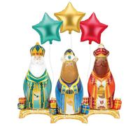 OH YEAH - 3 Globo Navideño Foil Reyes Magos Metalizado - 3 Globo Foil Estrella Metalizada - Apto Helio - Globo fiesta - Decoración Navidad - Reyes Magos - DISEÑO ÚNICO