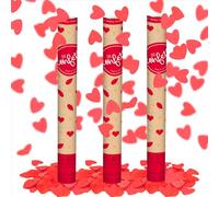 OH YEAH - 3 Unidades - Cañón Confeti Corazones y Pétalos Rojos - 60 cm - Fiestas y Celebraciones - Ideal para Bodas, Cumpleaños, Eventos y Despedidas - Gran Potencia de Alcance - FÁCIL DE USAR