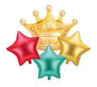 OH YEAH - 4 Globos Foil - Set 3 estrellas metalizadas - 1 Corona Oro - Apto Helio - Globo fiesta - Decoración Navidad - Reyes Magos - DISEÑO ÚNICO