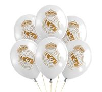 OH YEAH - 6 Globos Látex Blanco Escudo - Decoración Cumpleaños Real Madrid LICENCIA OFICIAL - Ø 30 cm - Ideal para Fiestas Infantiles - Ambiente Futbolero - Para Comuniones y Eventos Temáticos
