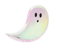 OH YEAH - 6 Platos Cartón Halloween Truco o Trato Fantasma - 24 x 20 cm - Plato Llano Desechable - Decoración Mesa Halloween Temática Truco o Trato - Vajilla Halloween Infantil - FÁCIL Montaje