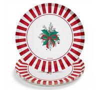 OH YEAH - 6 Unidades - Plato Cartón Desechable Navidad All I Want - Ø 17 cm - Platos, Vasos, Servilletas y Mantel - Decoración Mesa Navideña - Diseño Acebo y Lazos Rojos - Celebraciones de Navidad