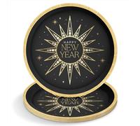 OH YEAH - 6 Unidades - Plato Cartón Desechable Nochevieja Happy New Year - Ø 17 cm - Platos, Vasos, Servilletas - Decoración Mesa Fin de Año - Diseño Estrellas Brillantes - Fiesta Navidad Elegante