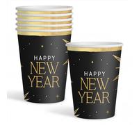 OH YEAH - 6 Unidades - Vaso Cartón Desechable Nochevieja Happy New Year - 270 cc - Platos, Vasos, Servilletas - Decoración Mesa Fin de Año - Diseño Estrellas Brillantes - Fiesta Navidad Elegante