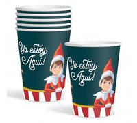 OH YEAH - 6 unidades Vaso desechable de cartón Temática Elfo Travieso - 270 cc - The Elf on the Shelf - Decoración Mesa Navideña - Fiesta Navidad Elfos traviesos - YA ESTOY AQUÍ!