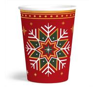 OH YEAH - 6 Vasos Cartón Navidad Winter Tricolor - 270 cc - Vaso Rojo - Copo de Nieve - Navidad - Vajilla Desechable - Mesa Decoración - DISEÑO ÚNICO