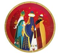 OH YEAH - 8 Unidades Plato Postre Reyes Magos Cartón Desechable Ø 17 cm - Decoración Temática Navideña de la Noche de Reyes Magos - Diseño Festivo Navideño - Celebración Noche de Reyes