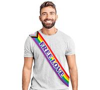 OH Yeah - Banda LGTBIQ+ Free Love - 150 x 10 cm - Accesorio Fiesta Pride - Banda Orgullo Gay - Reutilizable - Banda Fiesta del Orgullo - Papel PLASTIFICADO IRROMPIBLE