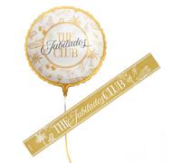 OH YEAH - Banda Tela 'The Jubilados Club' + Globo Foil Redondo Ø 45 cm - Decoración Feliz Jubilación - Regalo Fiesta Jubilación - Kit Decoración Fiesta para Celebraciones - Accesorios Photocall