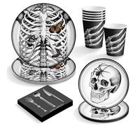 OH YEAH - Decoración Halloween Calavera Mesa - Pack 6 Personas - Temática Día de los muertos Infantil y Adulto - Accesorios Fiesta Terror - Platos + Vasos + Servilletas - FÁCIL MONTAJE