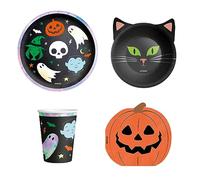 OH YEAH - Decoración Halloween Truco o Trato Mesa - Pack 6 Personas - Temática Infantil - Accesorios Fiesta Halloween - Platos + Vasos + Servilletas - FÁCIL MONTAJE