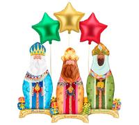 OH YEAH - Globo Foil Reyes Magos + 3 Estrellas - Verde, Oro, Rojo - 110 cm - Decoración Navideña - Celebraciones Familiares, Escolares y Escaparates - Roscón de Reyes - Eventos Navideños