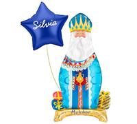 OH YEAH - Globo Foil Reyes Magos Melchor + Estrella Azul Personalizada - 110 cm - Decoración Navideña - Celebraciones Familiares - Roscón de Reyes - Eventos Navideños - ELIGE TU NOMBRE