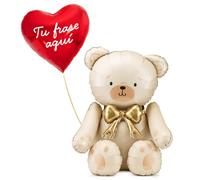 OH YEAH - Globo San Valentín PERSONALIZADO - Globo Foil Corazón + Globo Foil Oso Crema - Decoración Romántica - San Valentín, Aniversario y Amor - Regalo Personalizado - Apto Helio - ELIGE TU FRASE