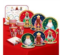 OH YEAH - Kit 12 Personas Reyes Magos Desechable - 70 piezas - Decoración Temática Navideña de la Noche de Reyes Magos - Diseño Festivo Navideño - Celebración Noche de Reyes