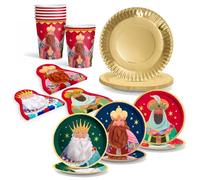 OH YEAH - Kit 6 Personas Reyes Magos Desechable - 42 piezas - Decoración Temática Navideña de la Noche de Reyes Magos - Diseño Festivo Navideño - Celebración Noche de Reyes
