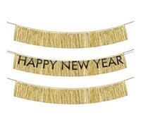 OH YEAH - Kit Decorativo Happy New Year - 3 piezas - 2 Guirnaldas Oro + Guirnalda Mensaje - Accesorios de Globos - Para Fiestas, Eventos, Hogar, Celebraciones Fin de Año y Año Nuevo - DISEÑO ÚNICO