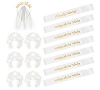 OH YEAH - Kit Despedida de Soltera Novia y Amigas - Bandas y Diademas - Accesorios Despedida Soltera - Team Bride - Diadema Bride To Be con Velo - Diademas Flores Blancas (Blanco, Novia + 6 amigas)