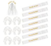 OH YEAH - Kit Despedida de Soltera Novia y Amigas - Bandas y Diademas - Accesorios Despedida Soltera - Team Bride - Diadema Bride To Be con Velo - Diademas Flores Blancas (Blanco 2, Novia + 6 amigas)