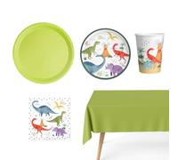 OH YEAH - Kit Vajilla Desechable 12 Personas Fiesta Baby Dinos - 104 piezas - Platos, Vasos, Servilletas y Mantel - Decoración Mesa Cumpleaños - Diseño Dino - Celebraciones y Fiestas Temáticas