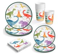 OH YEAH - Kit Vajilla Desechable 6 Personas Fiesta Baby Dinos - 42 piezas - Platos, Vasos, Servilletas y Mantel - Decoración Mesa Cumpleaños Infantil - Diseño Dino - Celebraciones y Fiestas Temáticas